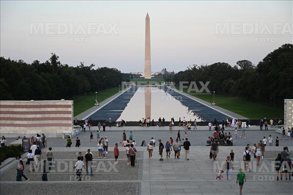 The Lincoln Memorial Reflecting pool is shown partially filled on August 9, 2026 in Washington, DC. Charges of vandalism that damaged the lining of the reflecti... Foto: ABACAPRESS/Hepta.